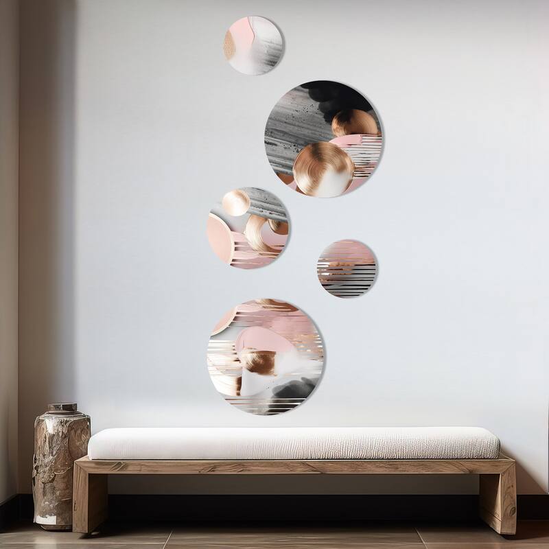 Designart "Pink Stripes And Lines Modern Art I" Modern Shapes